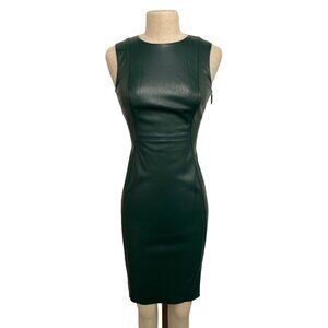 Calvin Klein 2P Green Faux Leather Sleeveless Sheath Dress With Gold Zipper